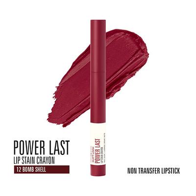 Matt Look Power Last Lip Stain Crayon, 12 Bomb Shell 1.3gm - Lipsticks