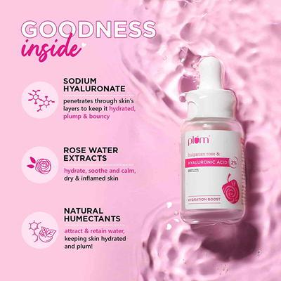 Plum 2% Hyaluronic Acid Serum with Bulgarian Rose Hydration Boost Fragrance Free 15ml - Face Serum