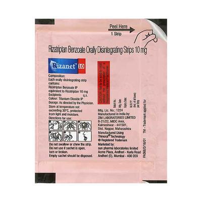 Rizanet 10mg Oral Disintegrating Strips 1'S - Migraine