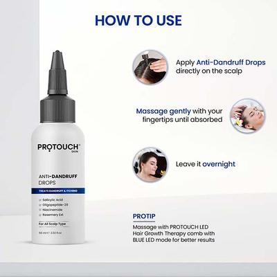 Protouch Anti Dandruff Drops with Salicylic Acid, Non Sticky, Prevents Dandruff, Itchiness & Extra Oil Without Drying 60ml - Hair Serums