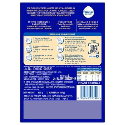 Similac Classic Infant Formula Stage 1 Powder (Up to 6 months) Refill Pack 800 g - Baby And Infant Supplements