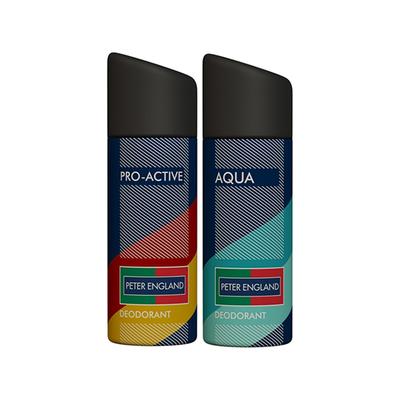 Peter England Deodorant Aqua & Pro-Active 150ml each 2's - Men Deodorants/Roll-Ons