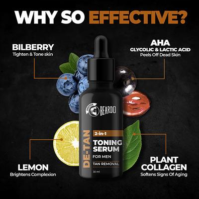 Beardo De-Tan 2-In-1 Toning Serum Tan Removal for Men 30ml - Face Serum