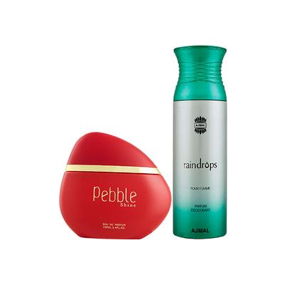 Maryaj Pebble Shine EDP Floral Fruity Perfume And Ajmal Raindrops Femme Deodorant Floral Chypre Fragrance 300 ml - Women Perfumes (Edt/Edp)