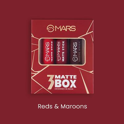 MARS Matte Lipsticks Box (3.2 X 3g) - 01 Reds and Maroons 1's - Lipsticks