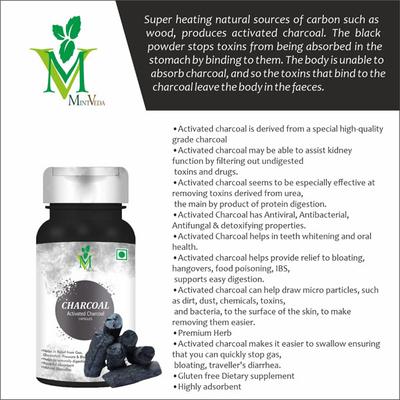 Mint Veda Activated Charcoal Veg Capsule (Pack of 3 x 60's) - Herbal Dietary Supplement