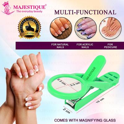 Majestique Nail Clipper With Magnifying Glass, Sharp Smooth Edge Nails Cutter - Multicolor 1's - Manicure & Pedicure Kits