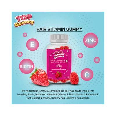 Top Gummy Hair Vitamins with Biotin, Vitamin C, E, A & Zinc for Gorgeous Hair Strawberry Flavor Gummies 30's - General Health