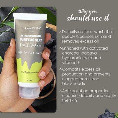 Glamveda Activated Charcoal Detox Face WashBlackhead Removal, Deep Cleansing 100 ml - Face Wash & Cleansers
