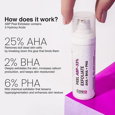 Cos-IQ ABP 33 percent Strong Exfoliating Peel AHA 25 percent plus PHA 6 percent plus BHA 2 percent 30ml - Scrubs & Exfoliants