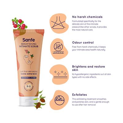 Sanfe Brightening Intimate Scrub - Cranberry & Jojoba 50 gm - Intimate Care