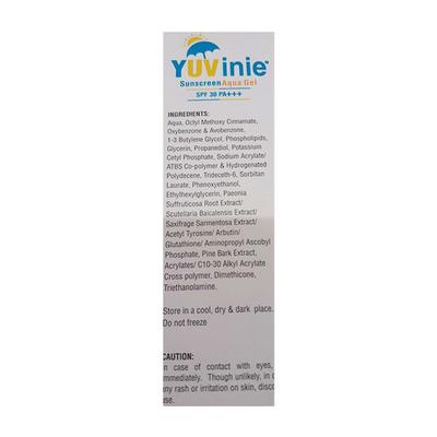 YUVINIE SPF 30 PA +++ UVA+UVB SUNSCREEN AQUA Gel 50gm - Sunscreen Preparations-Emo