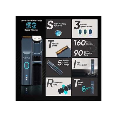 Vega SmartOne S2 Trimmer Men, 160 mins Runtime, IPX7 Waterproof & 40 Length Settings, (VHTH-31), Blue 1's - Trimmers