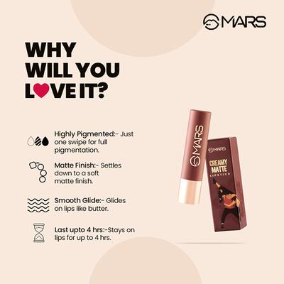 Mars Creamy Matte Lipstick- Bhangra Bloom 3.2 gm - Lipsticks
