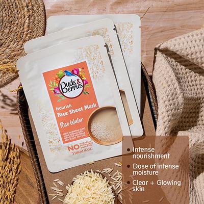 Buds & Berries Rice Water Sheet Mask Pouch 25 gm - Sheet Masks