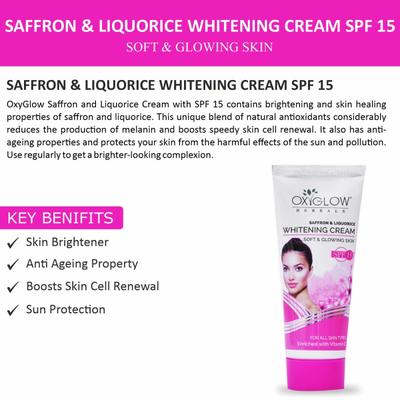OxyGlow Herbals Whitening Cream Soft & Glowing Skin SPF 15 with Saffron & Liquorice 60gm - Lotions & Creams
