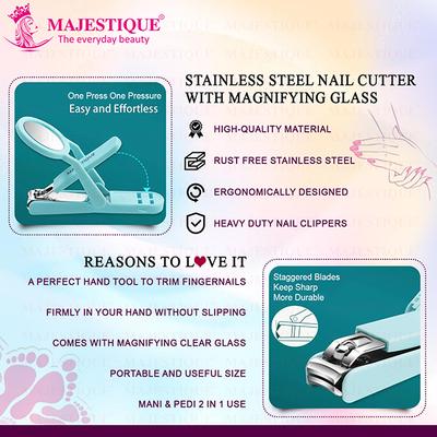 Majestique Nail Clipper With Magnifying Glass, Sharp Smooth Edge Nails Cutter - Multicolor 1's - Manicure & Pedicure Kits