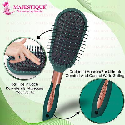 Majestique Styling Hair Brush, Nylon Round-Tip Bristles Hair Comb for Detangling, Separating, Shaping - Velvet Green 1's - Hair Brushes