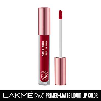 Lakme 9to5 Primer + Matte Liquid Lip Color MR3 Vivid Crimson 4.2 ml - Primer