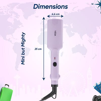 Vega Go Mini Hair Waver with Ptc Ceramic Coated Plates for Women, Purple (VHWR-02) 350 gm - Rollers & Curlers