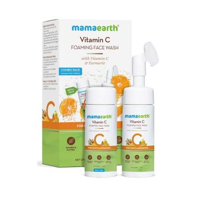 Mamaearth Vitamin C Foaming Face Wash with Vitamin C & Turmaric with Brush Combo Pack with Refill for Skin Illumination 150ml - Face Wash & Cleansers