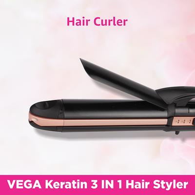 VEGA 3 in 1 Keratin Hair Styler Straightener Curler and Crimper (VHSCC-03) Rose Gold 1 gm - Multi-Stylers