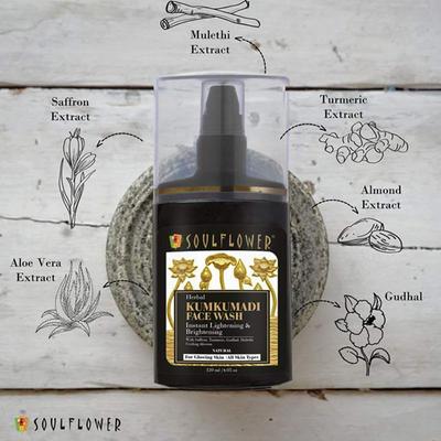 Soulflower Herbal Kumkumadi Face Wash with Saffron Turmeric Gudhal 100ml - Face Wash & Cleansers