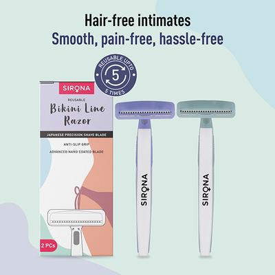 Sirona Reusable Bikini Hair Removal Razor for Women - Japanese Precision Shave, Nano-Blade Technology, Chromium & PTFE-Coated 2's - Shaving & Hair Removal