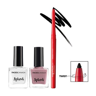 Faces Canada Eye & Nail Combo - Magneteyes Kajal + Splash (Floral Dream, White O White) 1's - Kajal & Kohls