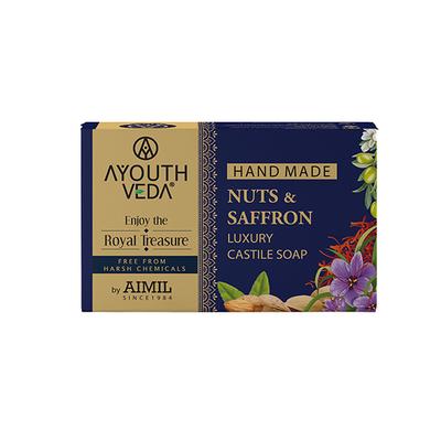Ayouthveda Nuts And Saffron Luxury Castile Soap 110 gm - Hand Wash & Soaps
