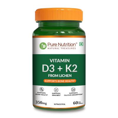 Pure Nutrition Vitamin D3 + K2 FROM LICHEN 350 mg Veg Tablet 60's - Multi-Vitamins