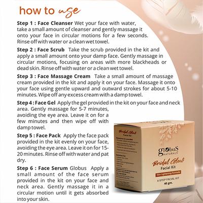 Globus Naturals Illuminating Bridal Glow 6 Step Facial Kit, for Radiant & Glowing Skin, 2's - Facial Kits