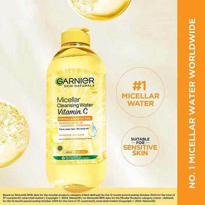 Garnier Vitamin C Micellar Cleansing Water, Gentle Cleanser For Bright Skin, Remove 100% Dirt 400 ml - Face Wash & Cleansers