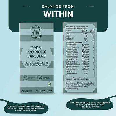 Aesthetic Nutrition Pre and Probiotic Capsules With Fructo-Oligosaccharides, Bifidobacterium, And Streptococcus Thermophilus 30 Capsules 1's - Multi-Vitamins