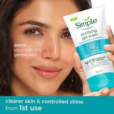 Simple Daily Skin Detox Purifying Facial Wash 100% Soap Free Gentle on Acne Prone Skin 150 ml - Face Wash & Cleansers
