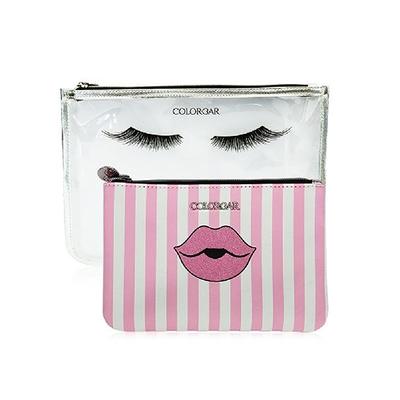 Colorbar Lips & Lashes Flat Pouches(Set Of Two) - White+Blush Pink 1's - Makeup Bags & Cases