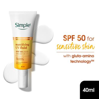 Simple Mattifying UV Fluid SPF 50 PA++++ with Niacinamide| Sunscreen for oily & sensitive skin, 40ml - Body Sunscreen