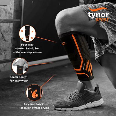 Tynor Calf and Shin Support Air Pro - Black & Orange (L) 1's - Knee/Leg Supports