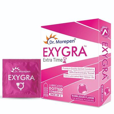 Dr. Morepen Exygra Longlast Lubricated Dotted Condoms - Bubblegum Flavour 3's - Plain/Flavoured Condoms