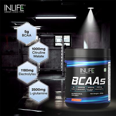 INLIFE BCAAS Powder - Orange Flavour 250 gm - Bcaa Supplements