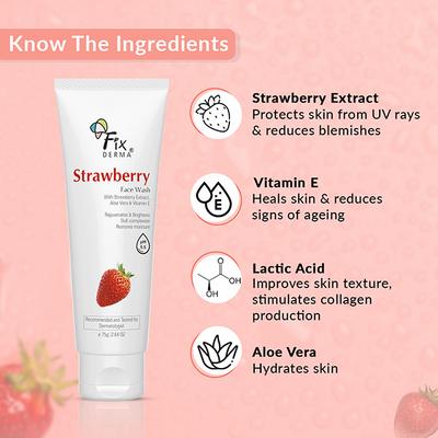 Fixderma Strawberry Face Wash with Vitamin E and Strawberry Extract, Face Wash and Face Cleanser 75 gm - Face Wash & Cleansers