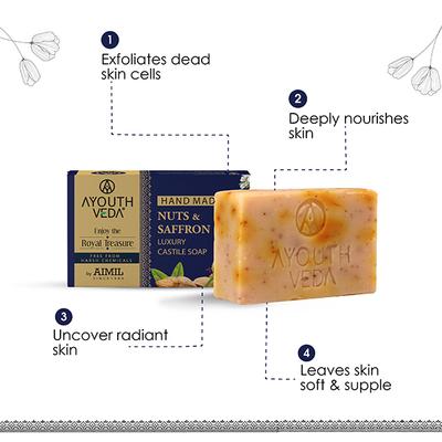 Ayouthveda Nuts And Saffron Luxury Castile Soap 110 gm - Hand Wash & Soaps