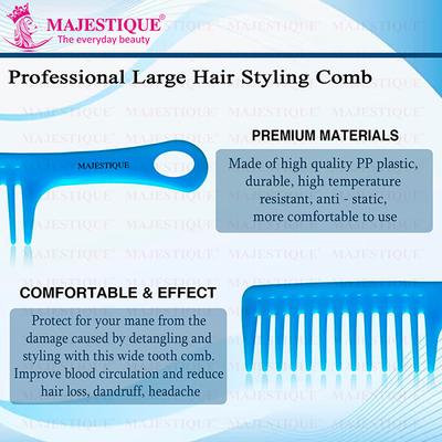 Majestique Large Hair Styling Comb for Curly Hair, Long Hair - Color May Vary 1's - Hair Brushes