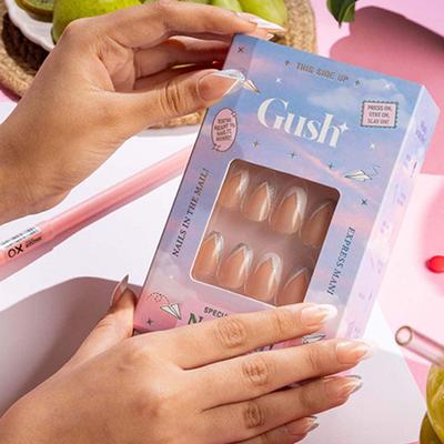 Gush Beauty Nailed It Reusable Luxury Press On Nails With Application Kit Shimmery French Tips - Medium Round 1's - Nail Art