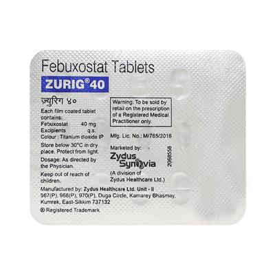 ZURIG 40mg Tablet 15's - Gout