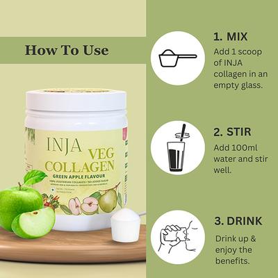INJA Veg Collagen Powder - Green Apple Flavour 150 g - Hair & Skin