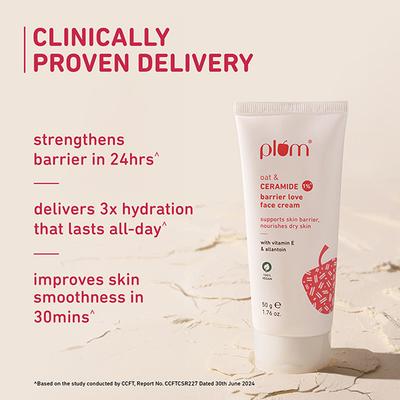Plum Oat & 1% Ceramide Barrier Love Face Moisturizer Cream Repairs, Strenghtens Normal, Dry Skin 50 gm - Face Moisturizers