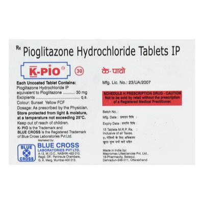 K Pio 30mg Tablet 15'S - Diabetes-Ant
