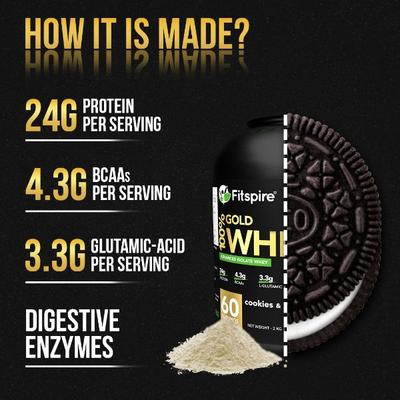 Fitspire Advanced Isolate Gold Whey Protein 60 Servings Cookie and Cream 2000 gm - Whey Proteins