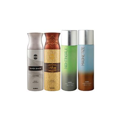 Ajmal 1 Silver Shade Homme, 1 Wisal Dhahab, 1 Nightingale And 1 Magnetize Deodorants Pack of 4 200 ml - Deodorants/Roll-Ons